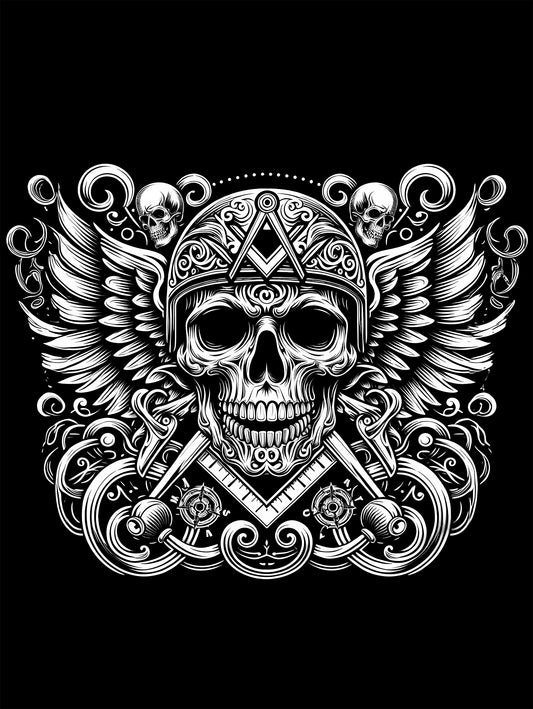 Biker Style Skull & Wings Masonic T-Shirt
