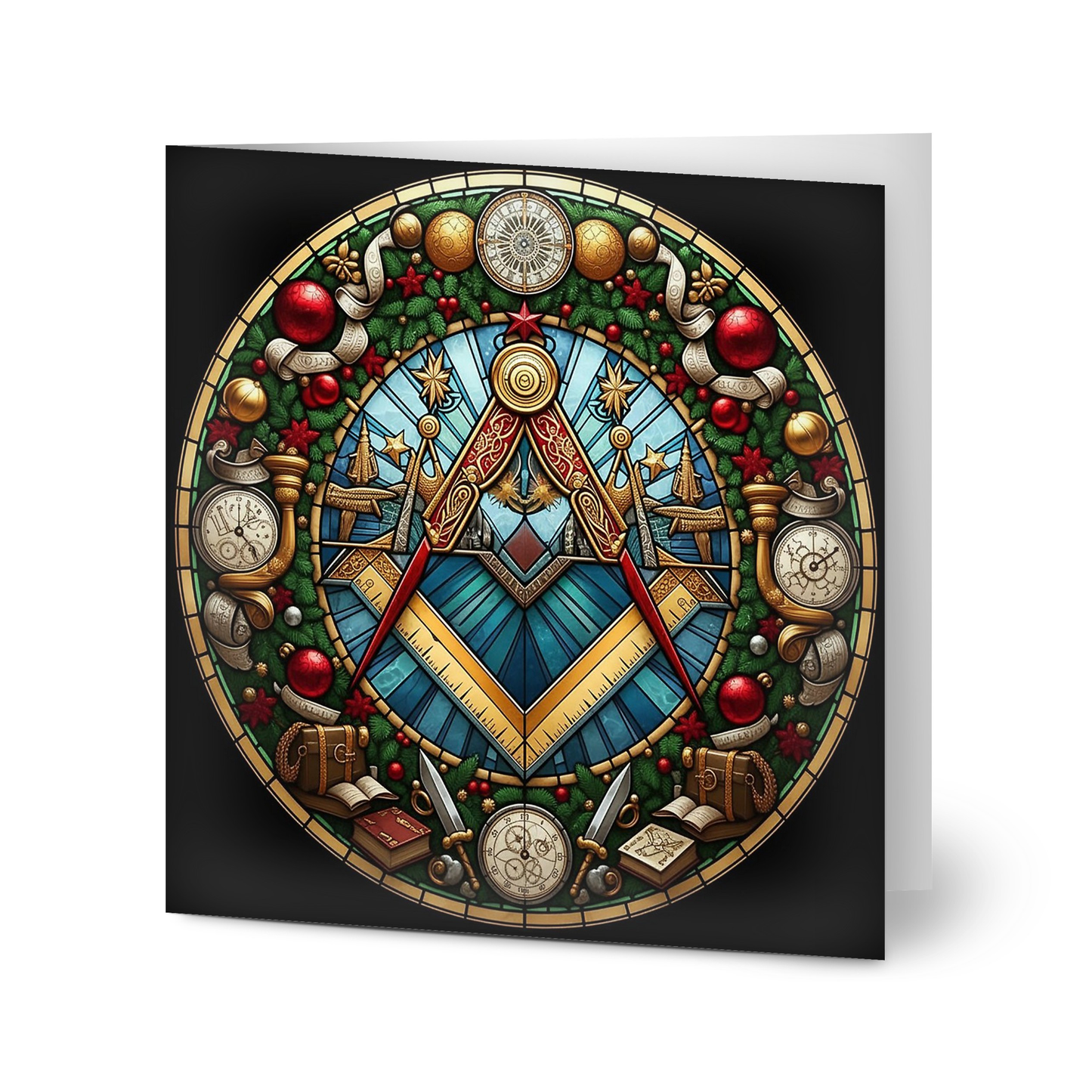 Stained Glass Window Masonic Christmas Cards (pack of 10)