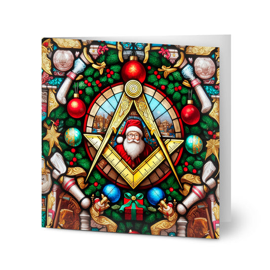 Personalised Santa Claus Stained Glass Masonic Christmas Cards (pack of 10)